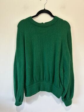 J. Crew wool blend sweater womens M green button detail crew neck